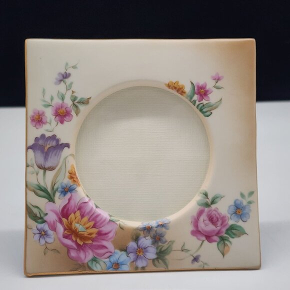 Vintage Floral Ceramic Picture Frame With Transferware Flowers Roses - Picture 3 of 12